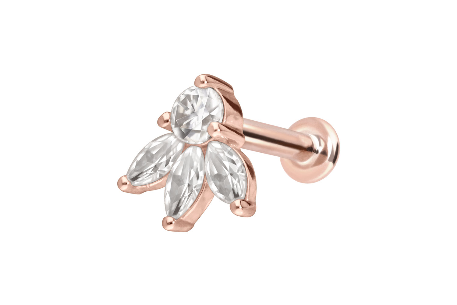 14 Karat Gold Labret Piercing mit Innengewinde MOISSANIT-LOTUSBLÜTE